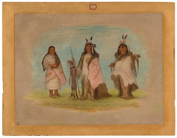 Two Blackfoot Warriors and a Woman by George Catlin