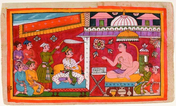 A Jain teacher receives a prince and his retinue (recto); map of the world (vers by Unknown artist