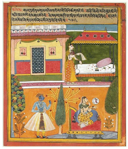 The subha darsana of Radha (Radha sees Krishna in her mirror) by Unknown artist