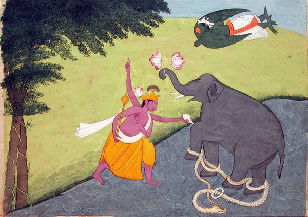 Vishnu saves the elephant from the water-snake by Unknown artist