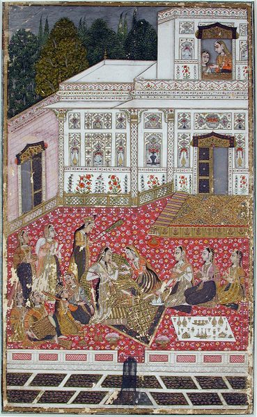 Women on a garden terrace in a painted palace by Unknown artist