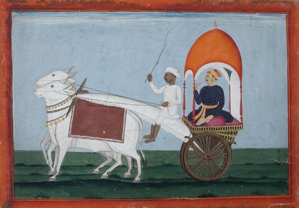 A noble in a bullock cart with canopy by Unknown artist