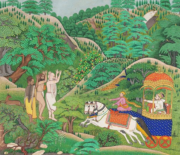 King Dushyanta chasing Deer; prevented by the sages from hunting in a holy place - hermitage by Unknown artist