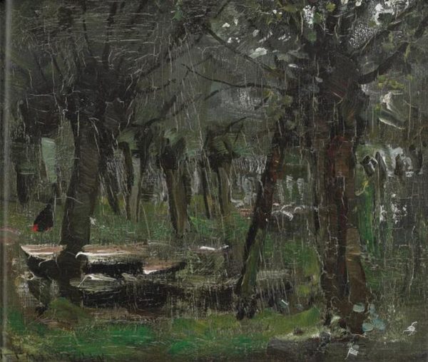 Willow grove with boats near the river Gein by Piet Mondrian