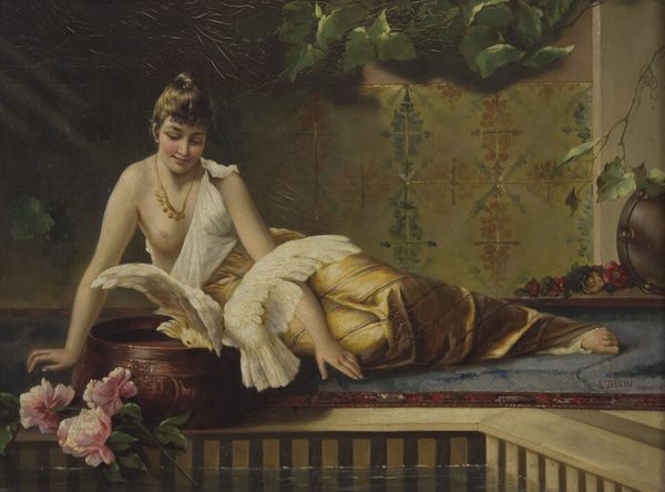 Woman and Parrot by Luigi Bechi